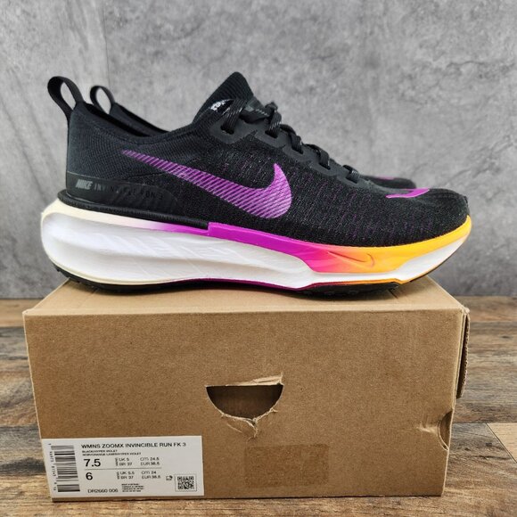 Nike ZoomX Invincible Run FK 3 Size 7.5 Womens Black Hyper Violet Running Shoes